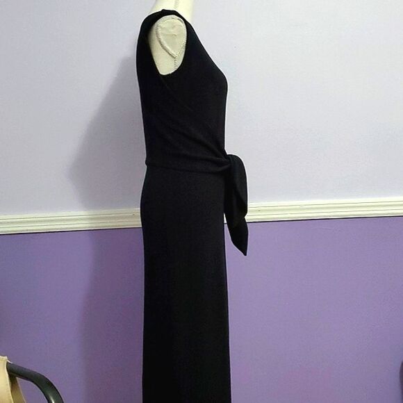 Ann Taylor Black Tied Front Sheath Midi Dress Modest Career Event Size 2 - Picture 7 of 10